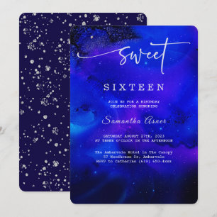 Invitation Bleu royal et argent Sweet Sixteen