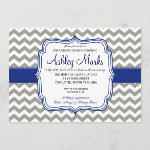 Invitation Bleu royal et gris Chevron Invitaiton