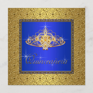 Invitation Bleu royal et or élégants Quinceanera