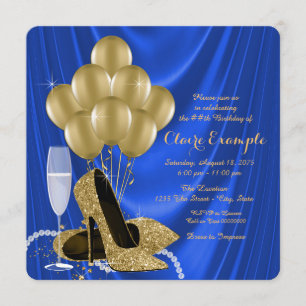 Invitation Bleu Royal et Or Fête d'anniversaire Satin Luxueux