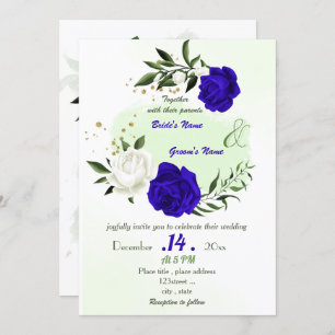 Invitation bleu royal fleurs blanches mariage
