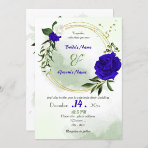 Invitation bleu royal fleurs blanches or mariage