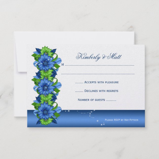Invitation Bleu Royal Lime Floral Réponse RSVP (Devant)