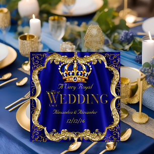 Invitation Bleu Royal Marine Couronne de Mariage Or 2