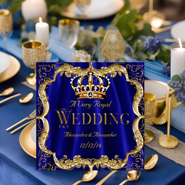 Invitation Bleu Royal Marine Couronne de Mariage Or 2 (Créateur téléchargé)