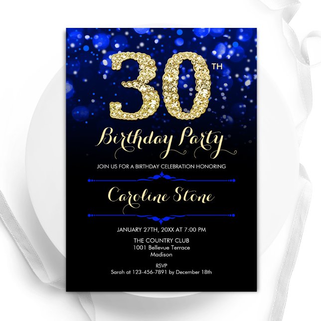 Invitation Bleu Royal Or 30e Anniversaire (Créateur téléchargé)