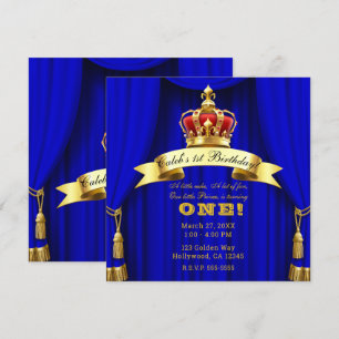 Invitation Bleu Royal Or Couronne Royale 2 Prince 1er Anniver