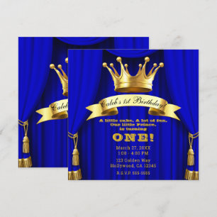 Invitation Bleu Royal Or Couronne Royale Prince 1er Anniversa
