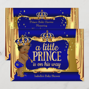 Invitation Bleu Royal Or Garçon Prince Bébé Fête Ethnique