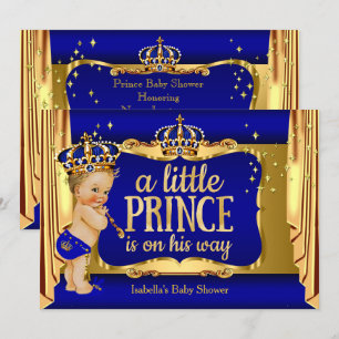 Invitation Bleu Royal Or Garçon Prince Bébé Fête Prénatale Bl