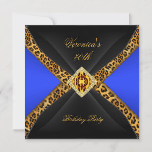 Invitation Bleu Royal Or Noir Léopard Bijou 40e Anniversaire