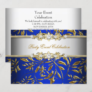 Invitation Bleu Royal Or Regardé Élégant Fête