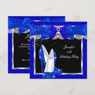 Invitation Bleu Royal Pailleté Talon Haut Argent Fête d'Anniv