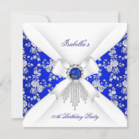 Bleu Royal Rose Blanche Damassé Perle Anniversaire