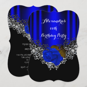 Invitation Bleu Royal Rose Fête d'Anniversaire Dentelle Noir 