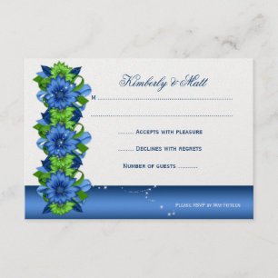 Invitation Bleu Royal Vert Citron Floral RSVP