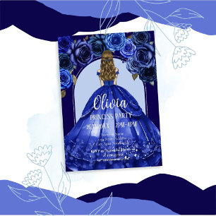 Invitation Bleu Royale Élégant Fête de Princesse pour une Qui