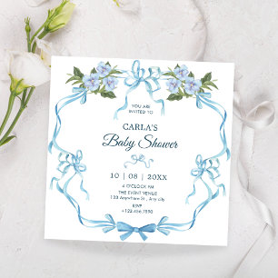 Invitation Bleu ruban baby shower floral