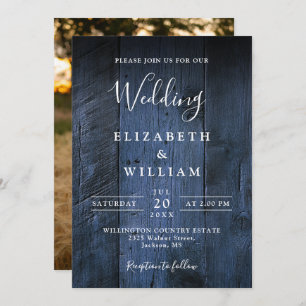 Invitation Bleu Rustique Boho Grange Bois Mariage photo