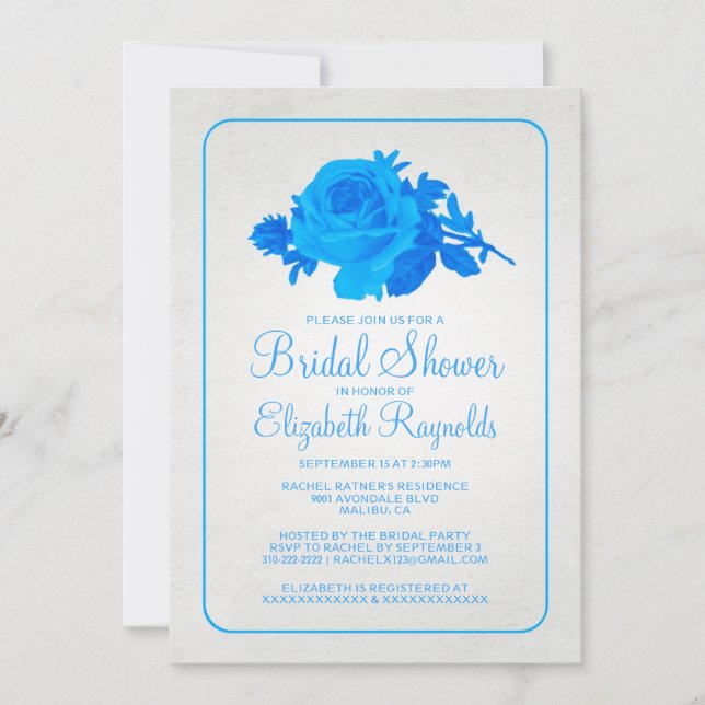 Invitation Bleu Rustique Floral / Fleur Douche nuptiale Invit (Devant)