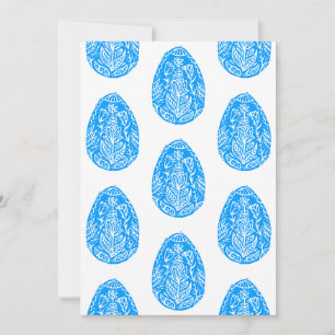 Invitation Bleu Rustique Floral Oeuf de Pâques Linocut