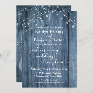 Invitation Bleu Rustique & Lumières Réception Après Mariage U