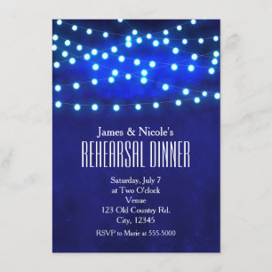 Invitation Bleu Rustique Night String Lights Dîner de répétit