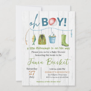 Invitation Bleu Rustique Pêche Design Baby shower Garçon