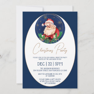 Invitation Bleu Santa Claus Élégant Vintage Noël Party