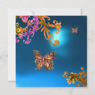 Invitation BLEU SAPPHIR PAPILLON, rose vif jaune marron