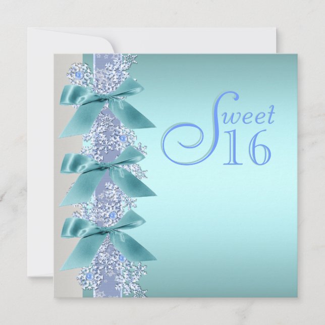 Invitation Bleu sarcelle blanc flocon de neige Sweet Sixteen  (Devant)