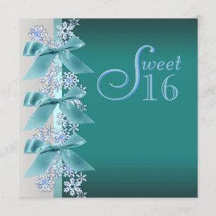 Invitation Bleu sarcelle blanc Flocon de neige Sweet Sixteen 
