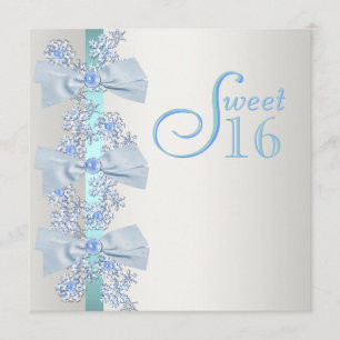 Invitation Bleu sarcelle blanc flocon de neige Sweet Sixteen