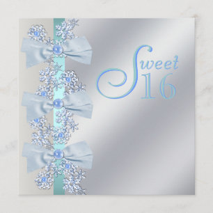 Invitation Bleu sarcelle blanc flocon de neige Sweet Sixteen