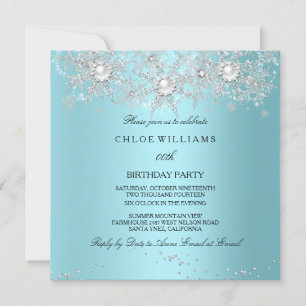 Invitation Bleu sarcelle Cristal Perle Flocon de neige Argent