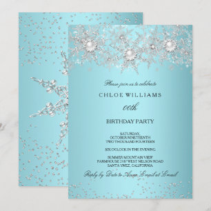 Invitation Bleu sarcelle Cristal Perle Flocon de neige Argent