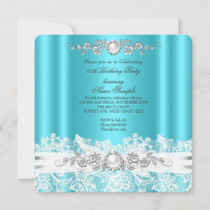 Invitation Bleu sarcelle élégant blanc dentelle noeud bijou a