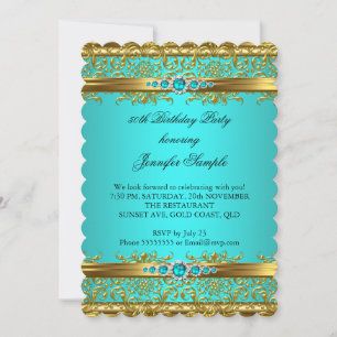 Invitation Bleu sarcelle élégant or damassé anniversaire diam