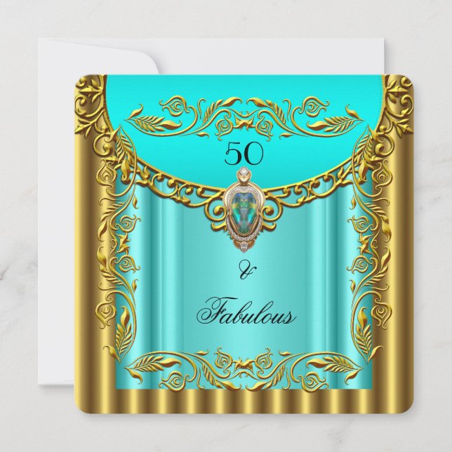 Invitation Bleu sarcelle élégant or fabuleux 50e anniversaire (Devant)