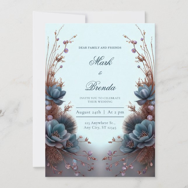 Invitation Bleu sarcelle Moderne Mariage Botanique Symétrique (Devant)