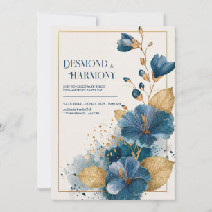 Invitation Bleu sarcelle profond Hibiscus à la feuille d'or a