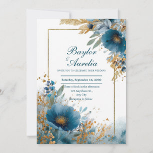 Invitation Bleu sarcelle profond Paillettes de feuille d'or A