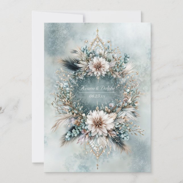 Invitation Bleu sarcelle rustique blanc floral mariage (Devant)