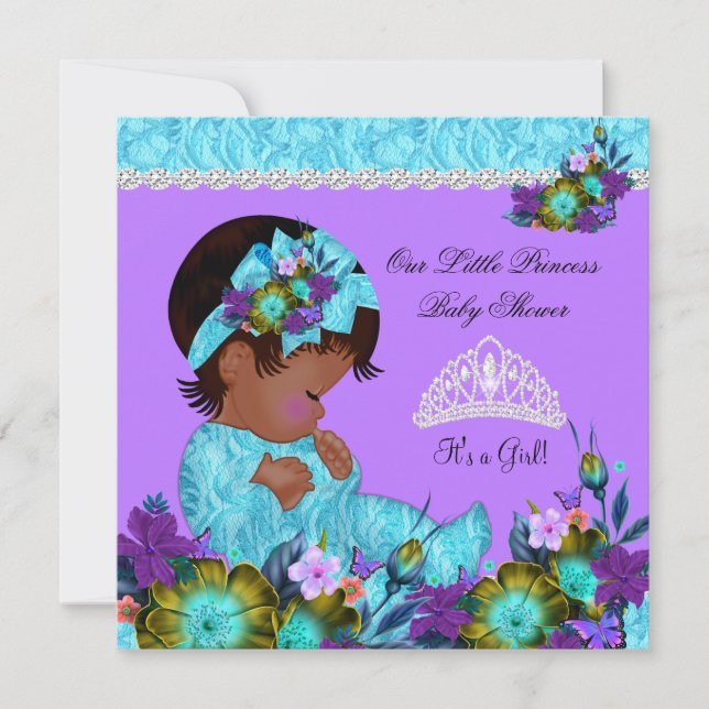 Invitation Bleu sarcelle Violet Princesse Baby Shower Fille A (Devant)
