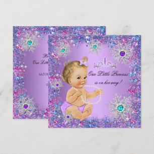 Invitation Bleu sarcelle Violet Rose Princesse Baby Shower Bl
