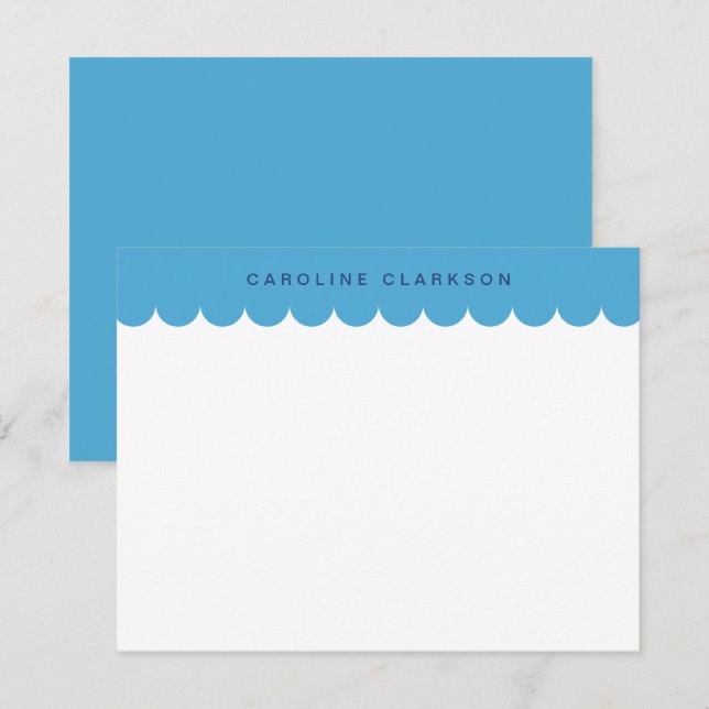 Invitation Bleu Scallop Bordure moderne Papier à lettres (Devant / Derrière)
