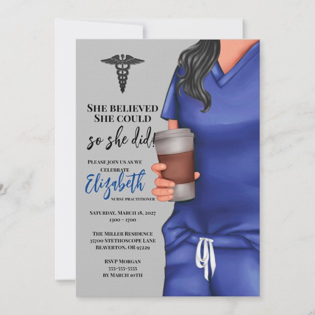 Invitation Bleu Scrubs Infirmière École de soins infirmiers I (Devant)