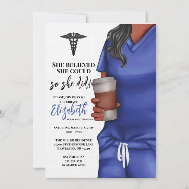 Invitation Bleu Scrubs Infirmière École de soins infirmiers I (Devant)