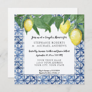 Invitation Bleu shibori asiatique avec branche de citron Douc