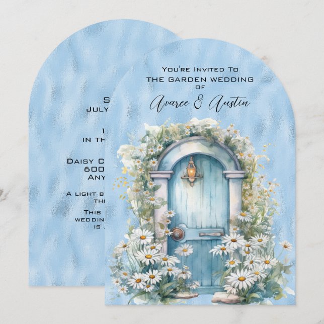 Invitation Bleu Shimmer Garden Porte Daisy (Devant / Derrière)